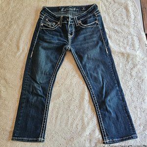 LA Idol Rhinestones Capri Blue Denim Mid Rise Jeans Size 3